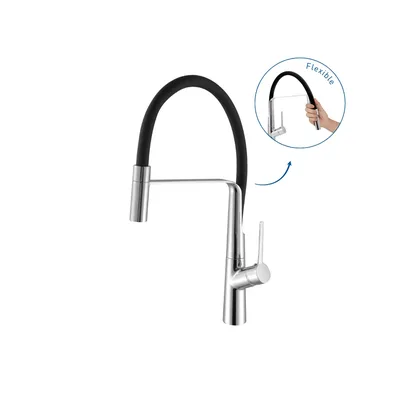Grifería mezcladora monocomando lavadero pico flexible negro Cartagena Italgrif