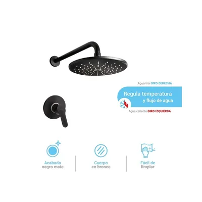 Grifería ducha monocomando Tahití con salida black negro Italgrif
